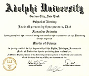 Диплом Университета Адельфи